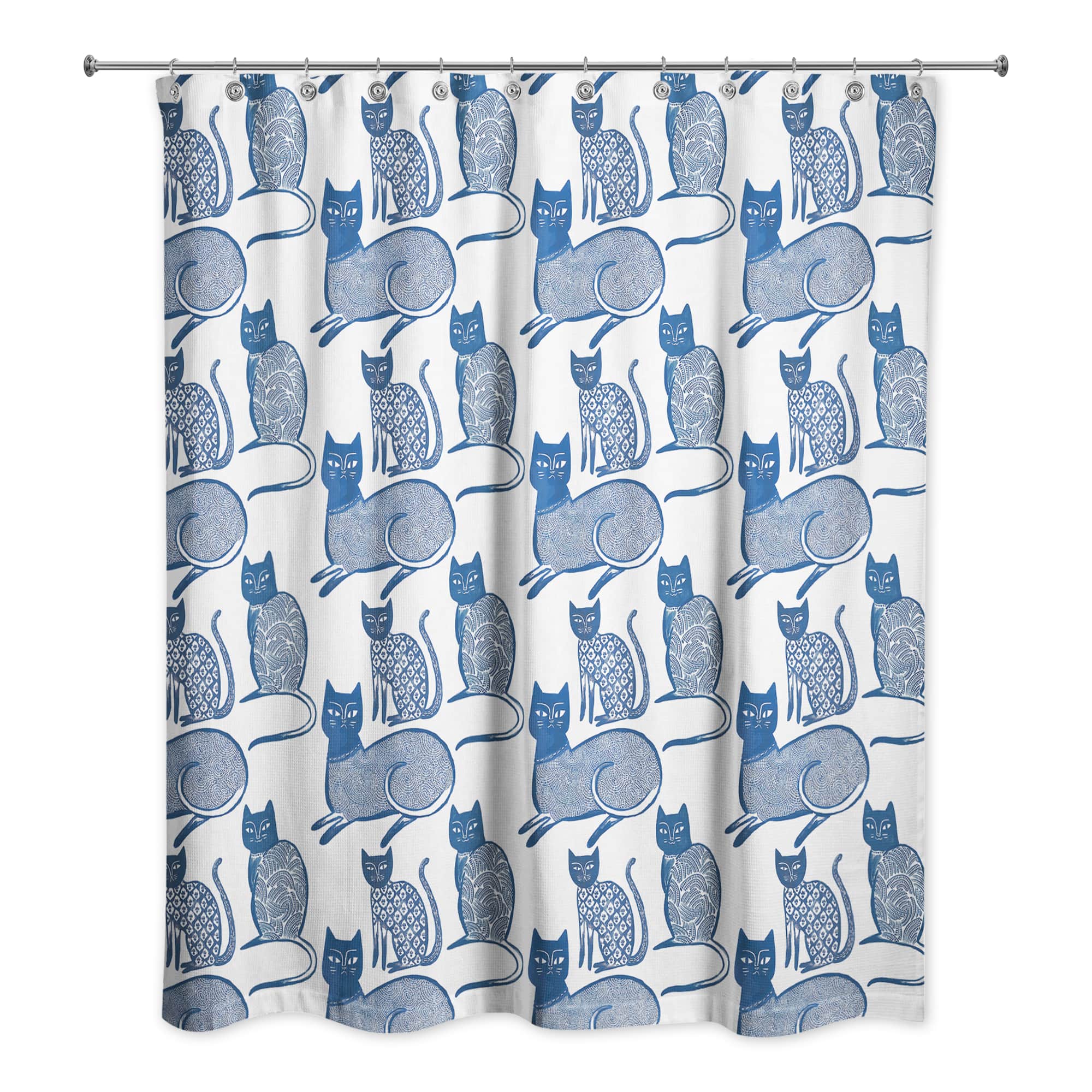 Blue Cat Pattern 71" x 74" Shower Curtain